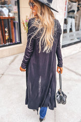 Black Draped Open Front Long Cardigan