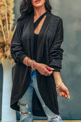 Black Leopard Parchwork Open Front Cardigan