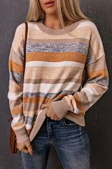 Striped Crew Neck Knitted Pullover Sweater