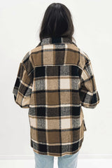 Khaki Retro Plaid Button Flap Pocket Shacket