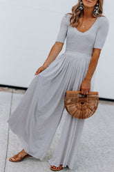 Gray Short Sleeve Bodice Flowy Wide Leg Jumpsuit