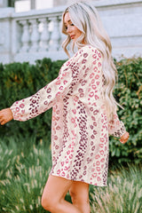 White Leopard V Neck Puffy Sleeve Dress