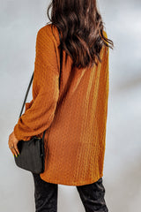 Brown Button Front Pocketed Cable Knit Cardigan