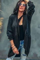 Black Leopard Parchwork Open Front Cardigan