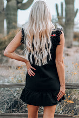 Black Boho Print Pompom Sleeve Shift Dress