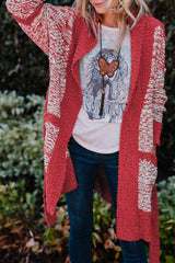 Red Contrast Trim Belted Chunky Cardigan