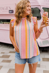 Multicolor Aztec Ruffled Sleeveless Top