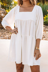 White Square Neck Half Sleeve High Low Mini Dress
