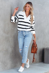 White Sailor Collar Striped Knit Pullover Sweater