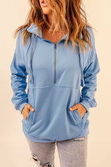 Cotton Pocketed Half Zip Pullover Sky Blue Sweatshirt