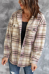 Pocketed Button-up Long Sleeve Plaid Jacket