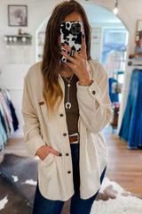 Beige Corduroy Buttoned Front Pocketed Shacket