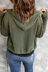 Green Button up Long Sleeve Hooded Cardigan