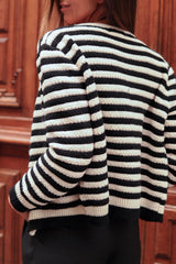 Black Contrast Striped Print Cardigan
