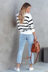 White Sailor Collar Striped Knit Pullover Sweater
