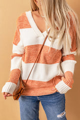 Stripe Striped V Neck Criss Cross Back Sweater