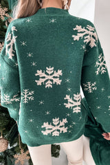 Blackish Green Christmas Snowflake Mock Neck Sweater