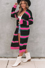 Black Drop Shoulder Color Block Knitted Duster Cardigan