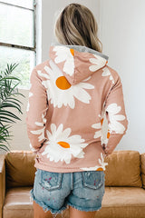 Pink Daisy Print Zipped Doublehood Sweatshirt