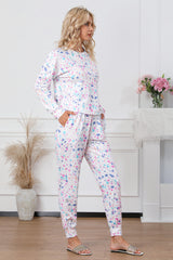 White Tie-dye Long Sleeve Crop Pullover and Joggers Lounge Set