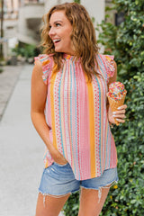 Multicolor Aztec Ruffled Sleeveless Top