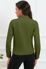 Green Solid Wrap V Neck Long Sleeve Top