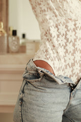 White V-Neck Lace Short Sleeve Bodysuit