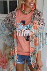 Sky Blue Leopard Floral Mixed Print Wide Sleeves Kimono
