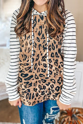 Leopard Striped Patchwork Pullover Hoodie