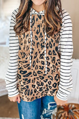 Leopard Striped Patchwork Pullover Hoodie