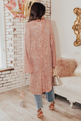 Pink Flare Sleeve Open Front Sequin Kimono