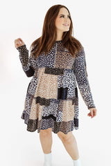 Leopard Plus Size Long Sleeve Mixed Leopard Dress