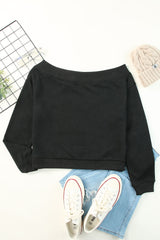 Black Off The Shoulder Mineral Wash Pullover