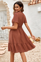 Brown Swiss Dot Lace Splice Swing Dress