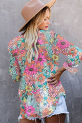 Multicolor Striped V Neck Pocket Long Sleeve Top