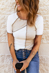 White Colorblock Seamed Ribbed Slim Fit T-shirt
