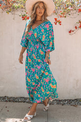 Green Boho Amicgp V Neck Floral Maxi Dress
