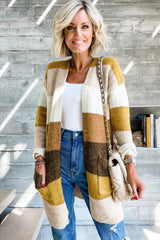 Stripe Colorblock Open Front Pocketed Cardigan