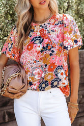Red Floral Print Flutter Sleeve Top