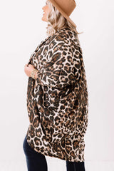 Leopard Plus Size Draped Open Front Cardigan