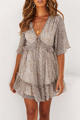 Black Leopard Print Ruffles Half Sleeve Dress