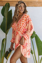 Floral Tassel Drawstring Kimono Dress
