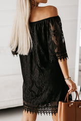 Black Round Neck Short Sleeve Loose Lace Dress