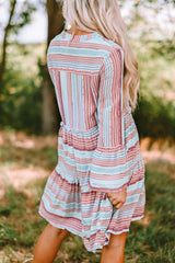 Boho Printed Tiered Bell Sleeve Babydoll Dress