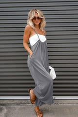 Gray Solid Spaghetti Strap Wide Leg Overall