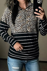 Leopard Striped Zipper Pullover Sweatshirt