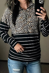Leopard Striped Zipper Pullover Sweatshirt