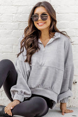 Gray Ultra Loose Dolman Sleeve Quarter Zip Sweatshirt