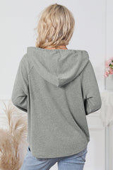 Gray Quarter Buttoned Drawstring Pullover Hoodie