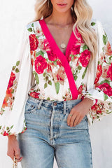 Rose Floral Print V Neck Wrap Bodysuit